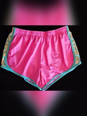 Krass & Co Pink Athletic Shorts with Pineapples And Turquoise Trim Small